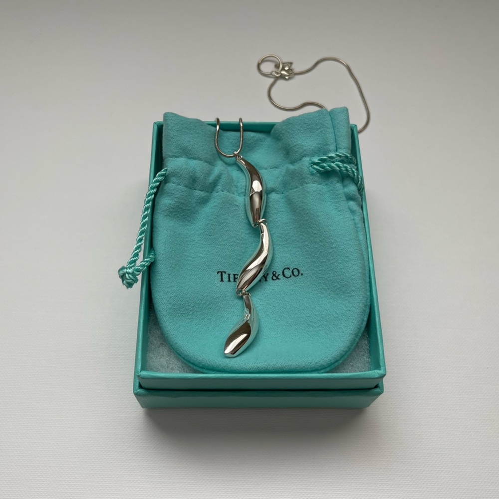 Tiffany & Co. Frank Gehry 3 Fish Drop Pendant Necklace Snake 16” Sterling 925